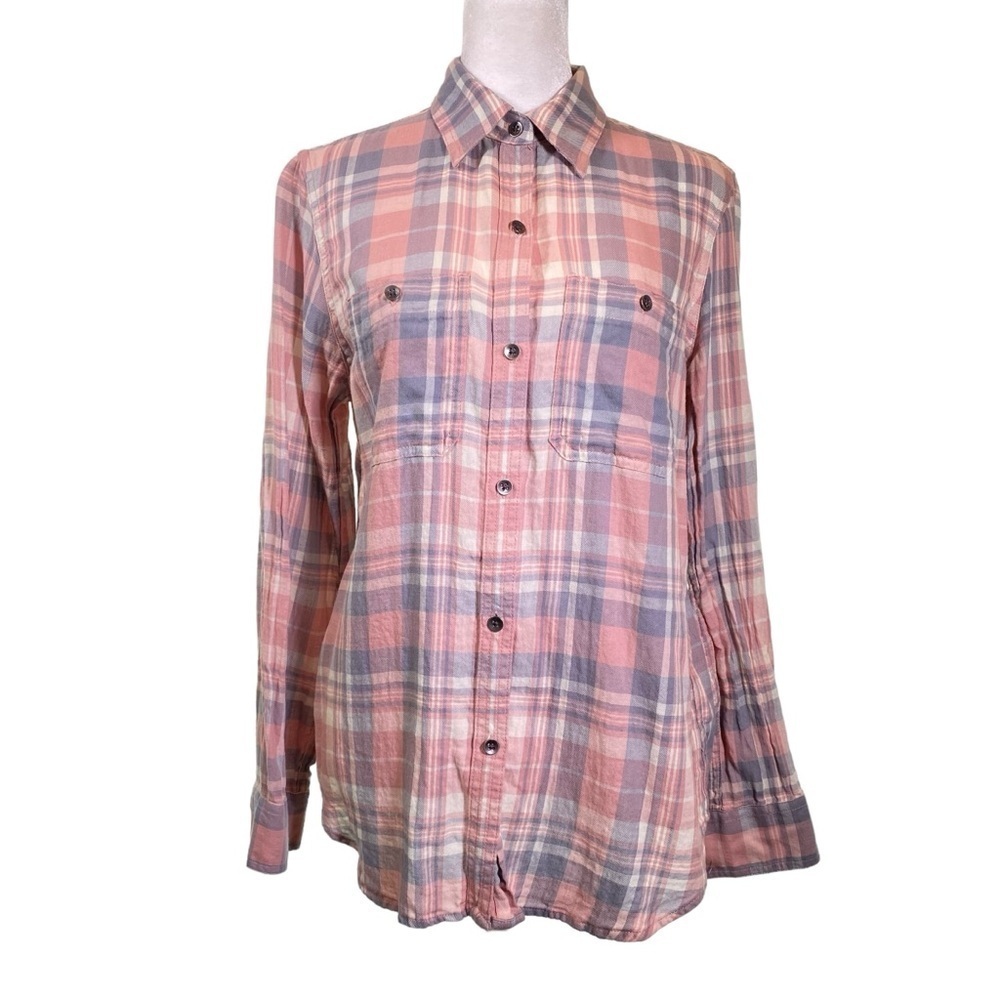 CHAPS women's Medium pink gray lightweight flannel button up long sleeve shirt